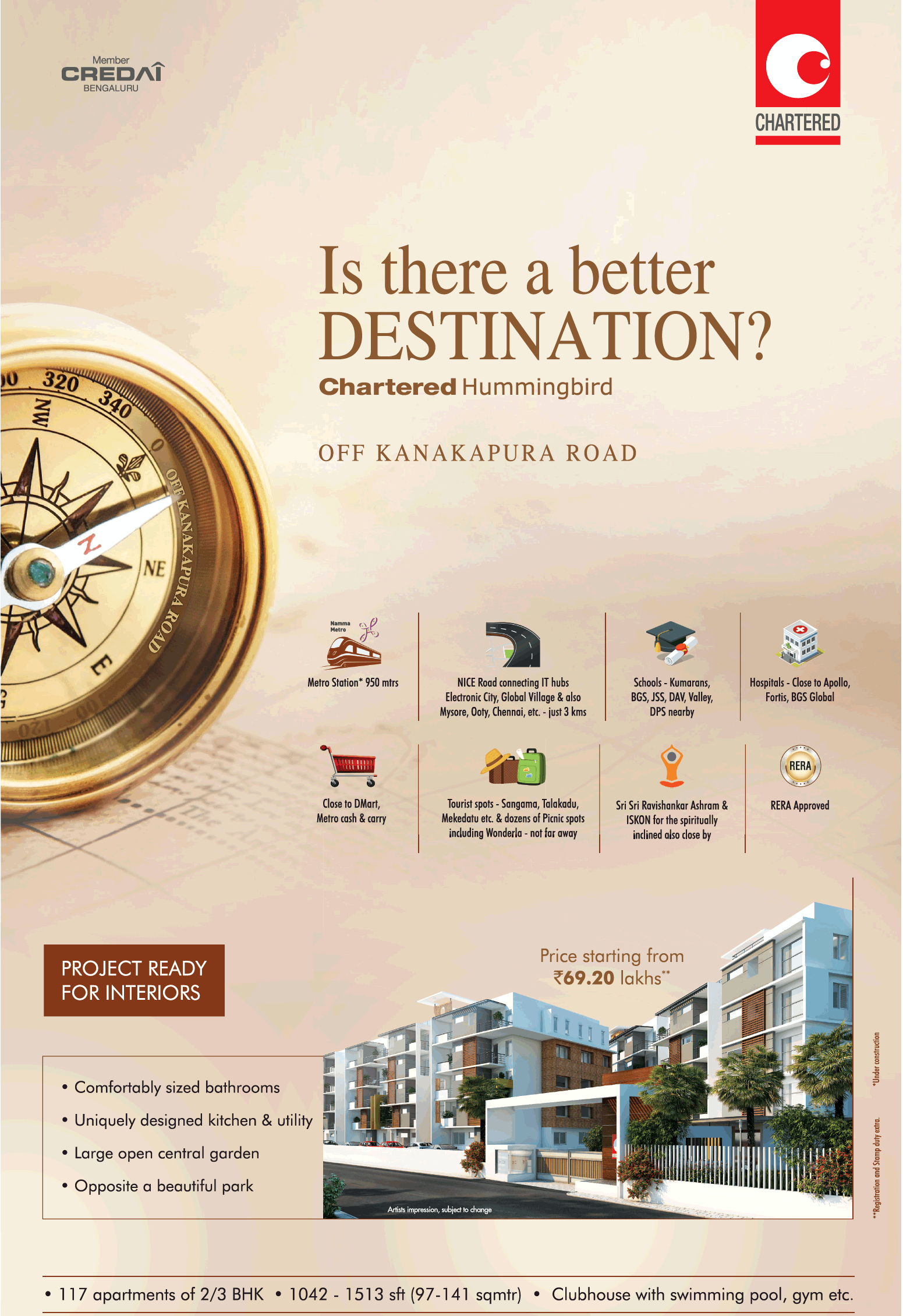 Book 2/3 bhk apartments @ Rs 63.20 lakhs at Chartered Hummingbird in Bangalore